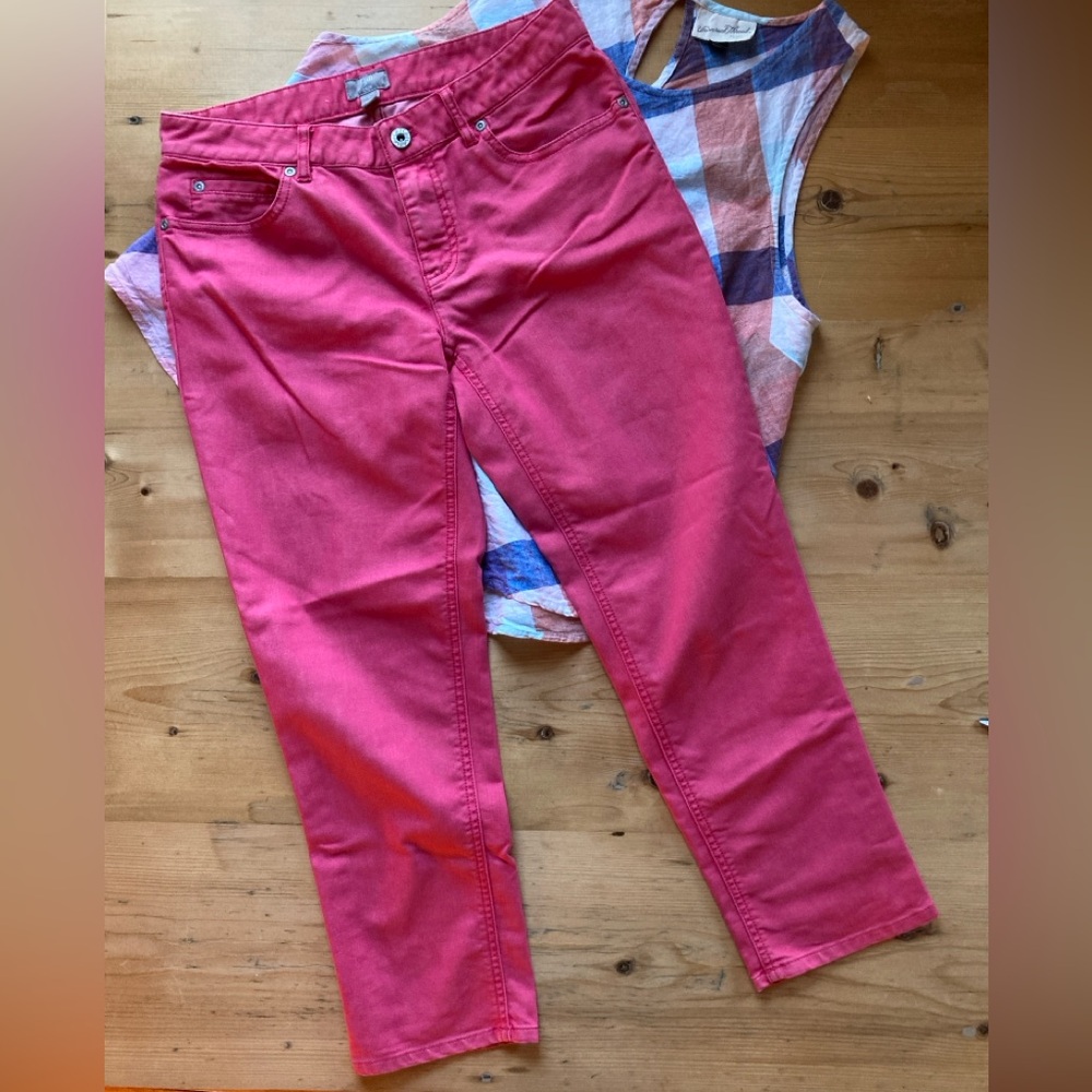 J. Jill Crop Stretch 2 Cotton Elasterell-P 5 Pocket Denim Jeans Sun-washed Red